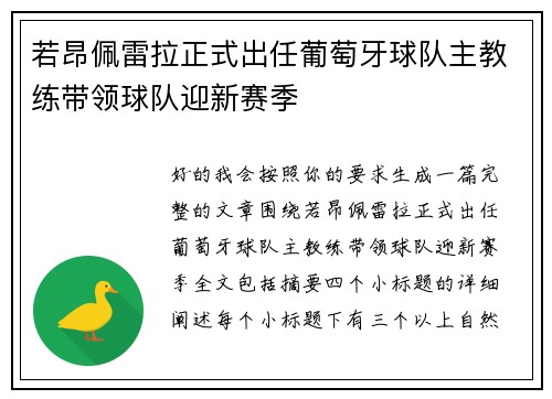 若昂佩雷拉正式出任葡萄牙球队主教练带领球队迎新赛季
